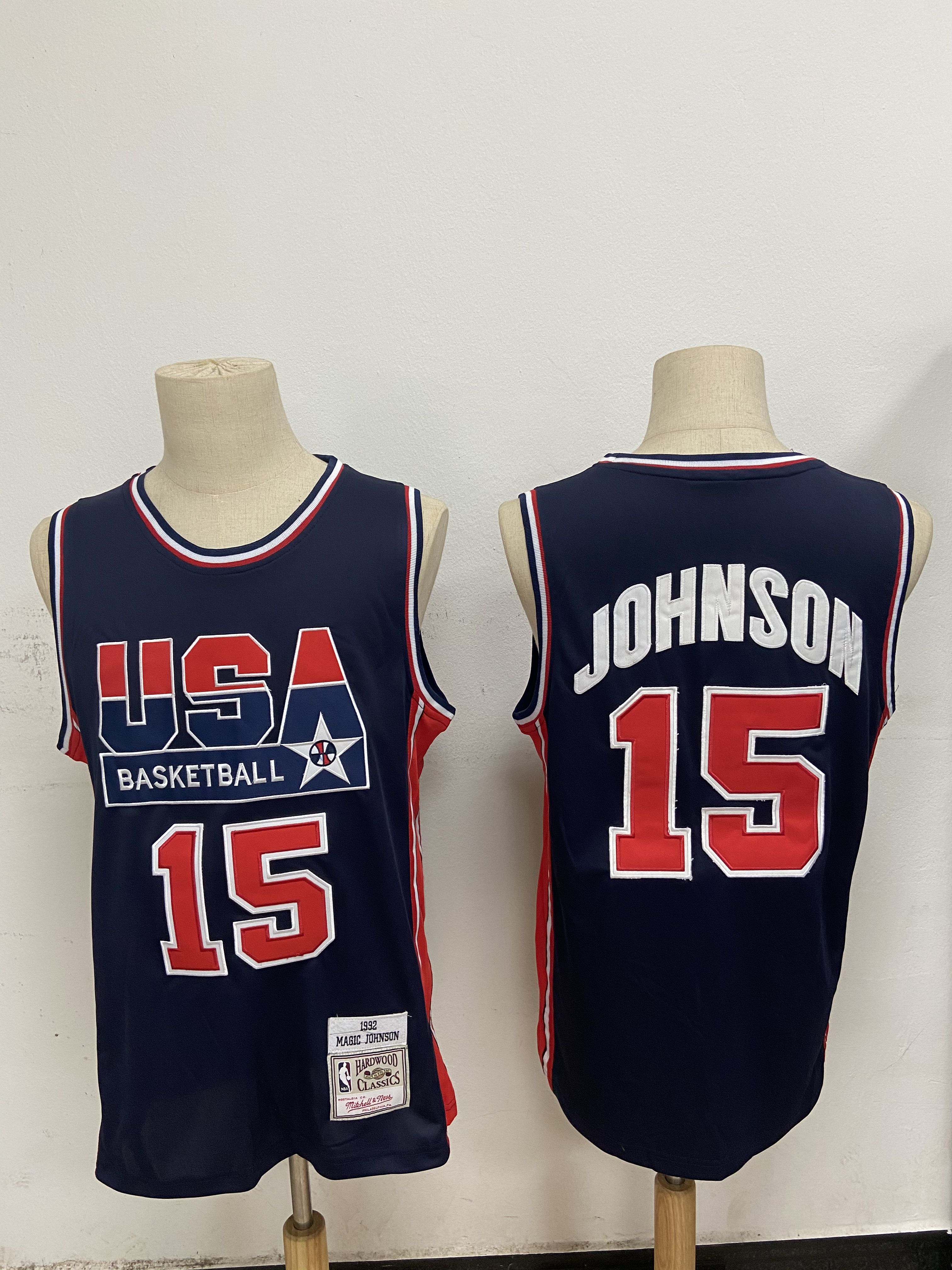 Men USA Basketball 15 Johnson Blue Stitched Throwback NBA Jersey